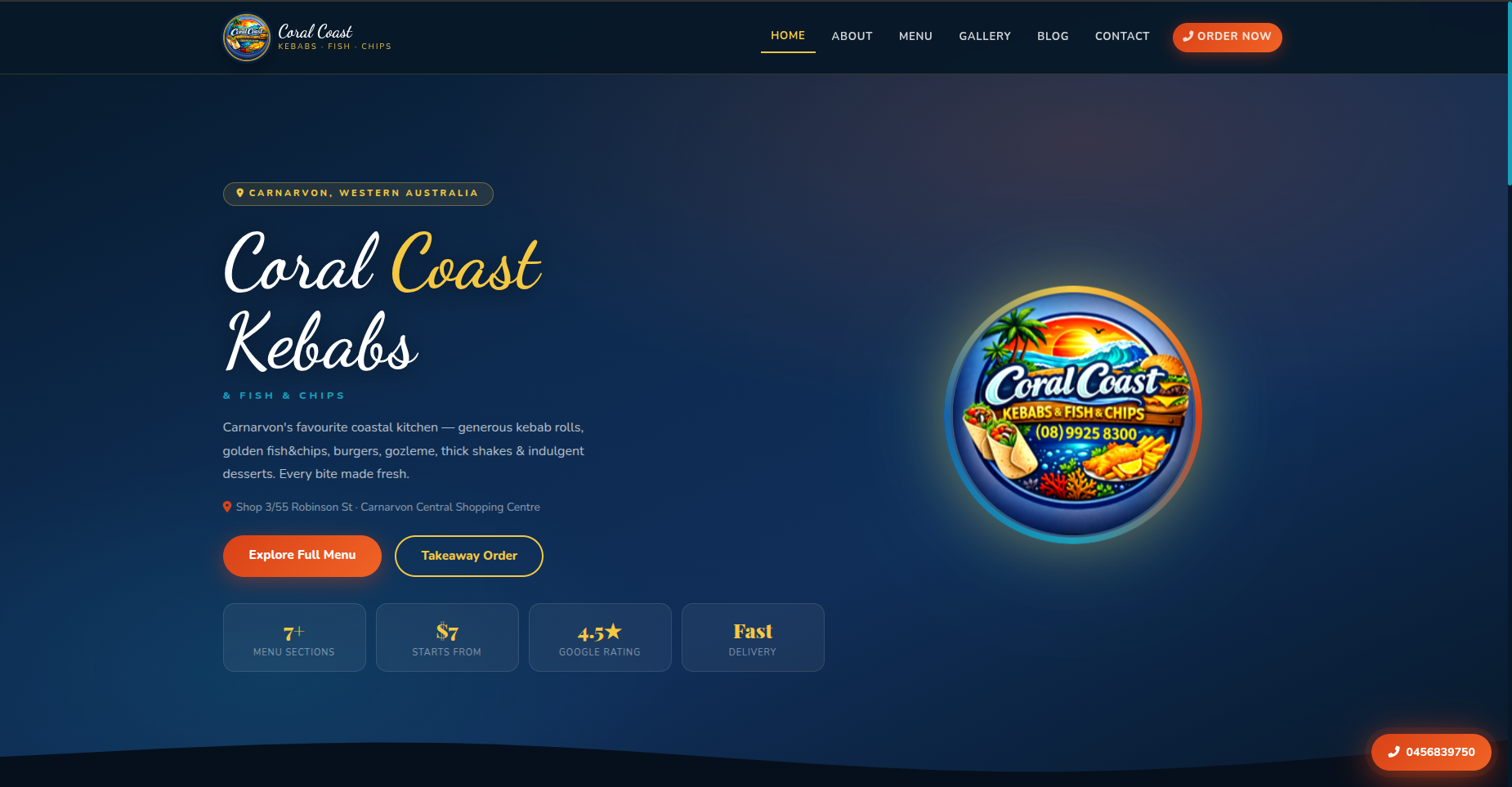 Coral Coast Customer Ordering Website Homepage Ordering Experience